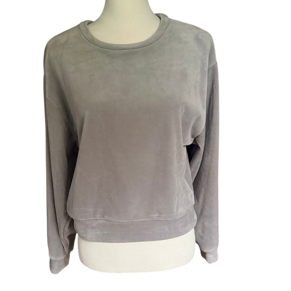 Express Gray Long Sleeve Velor Top Small